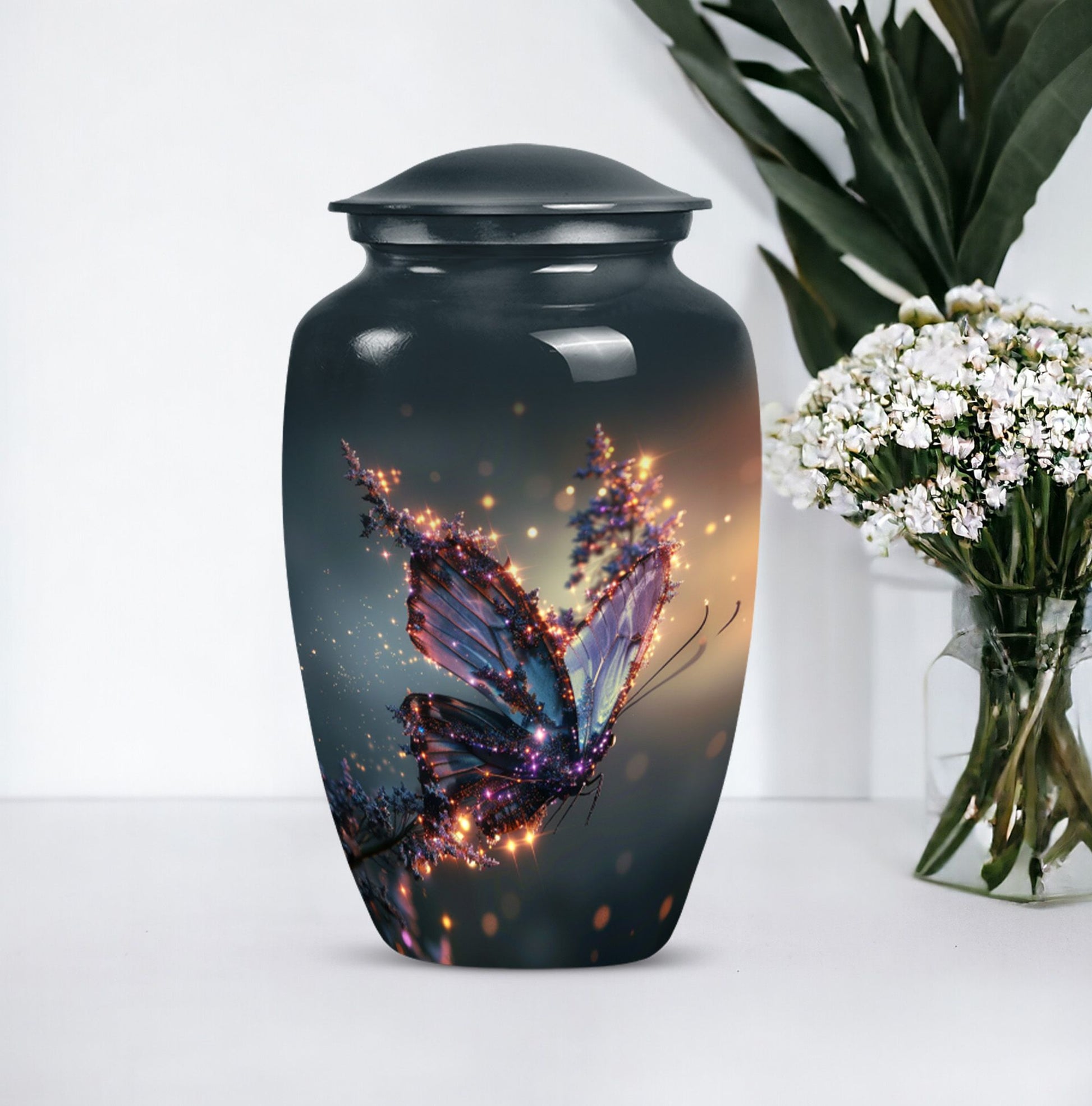 purple butterfly urn