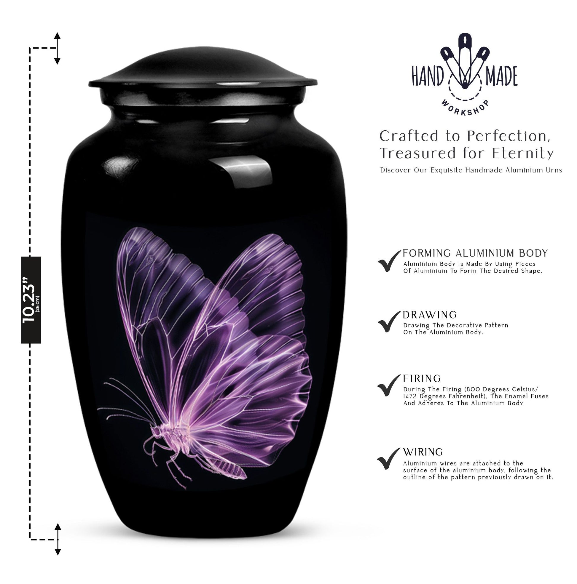 purple butterfly Aluminium cremation urn 