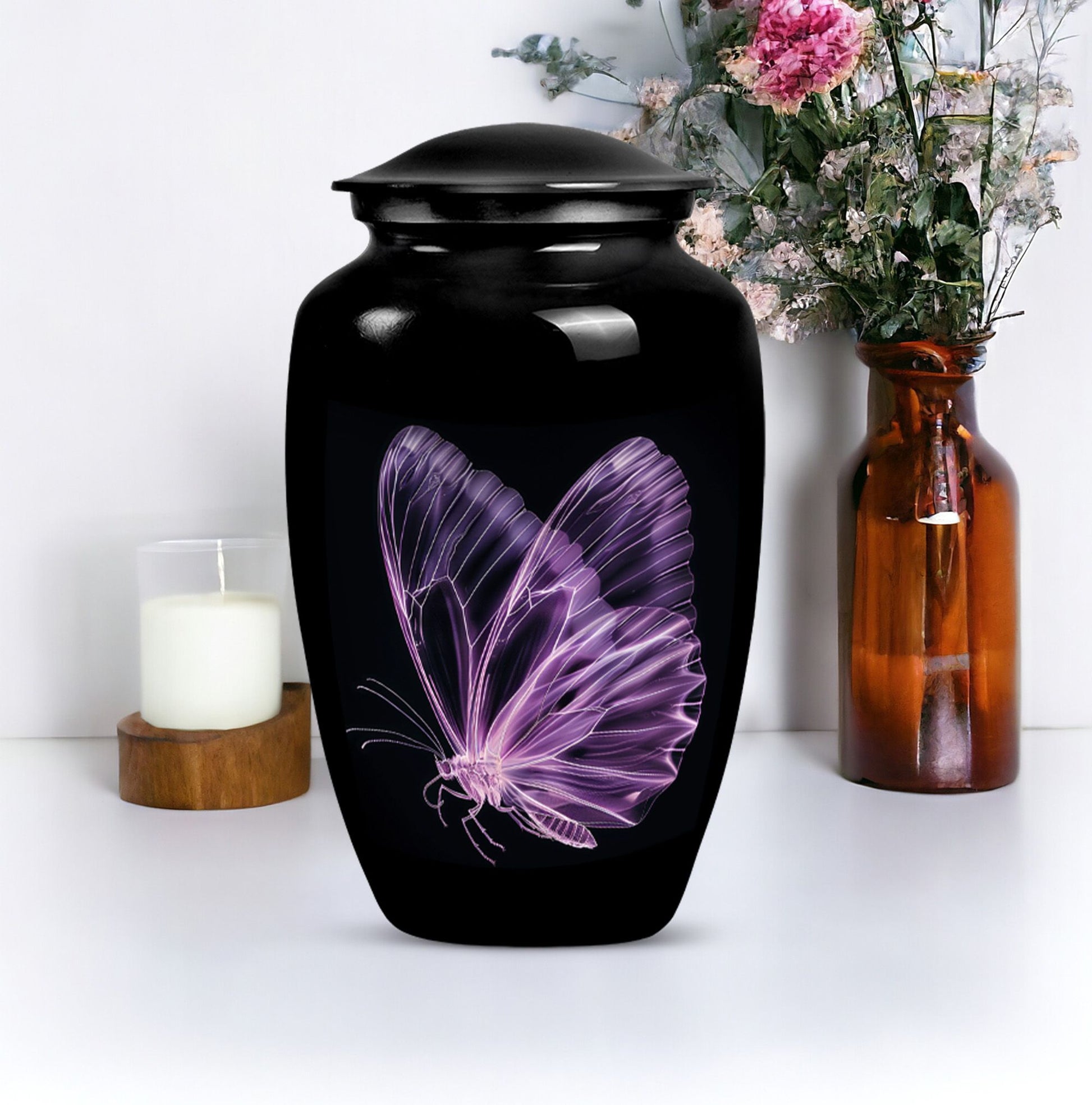 purple butterfly Aluminium cremation urn 