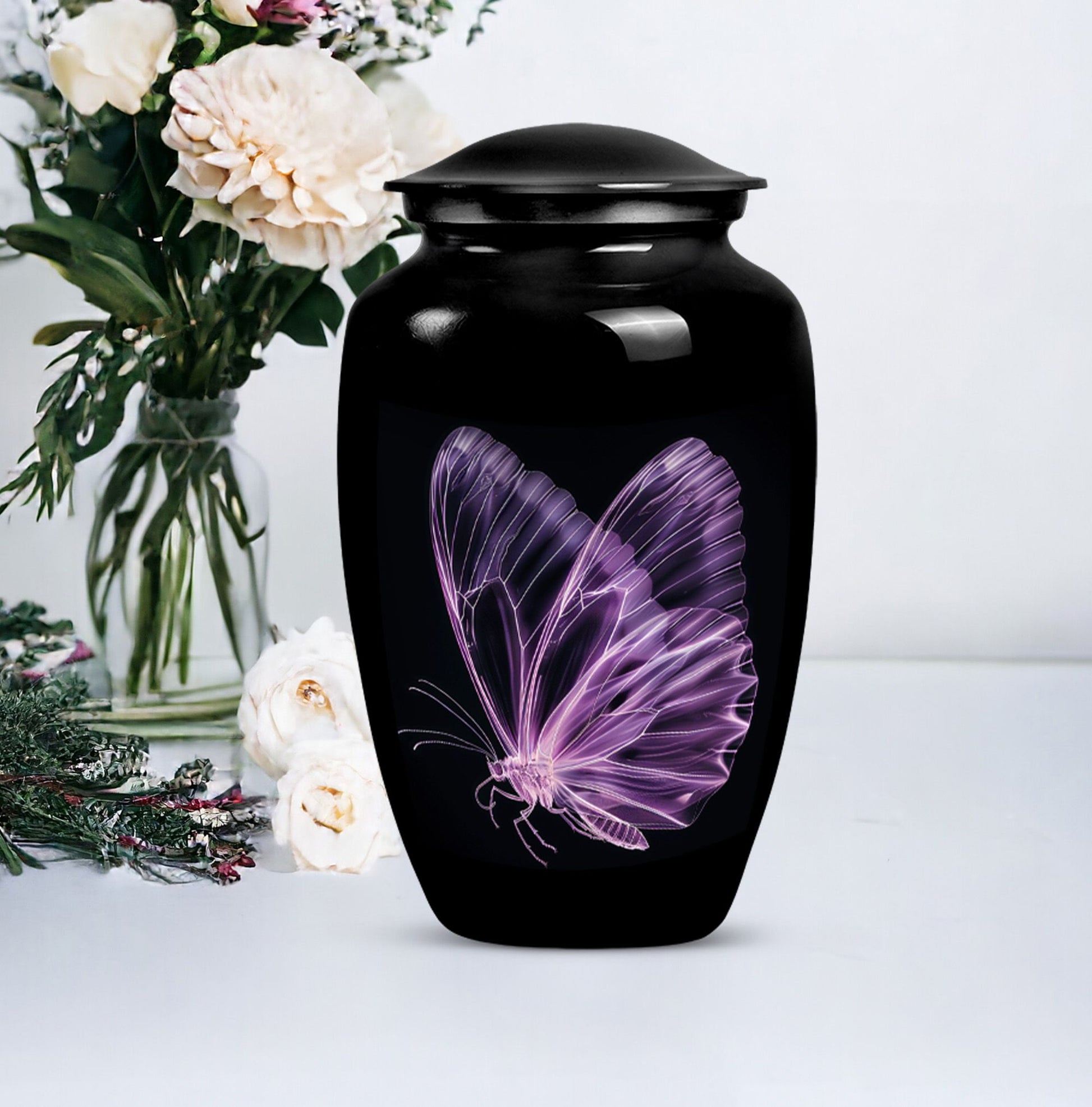 purple butterfly Aluminium cremation urn 