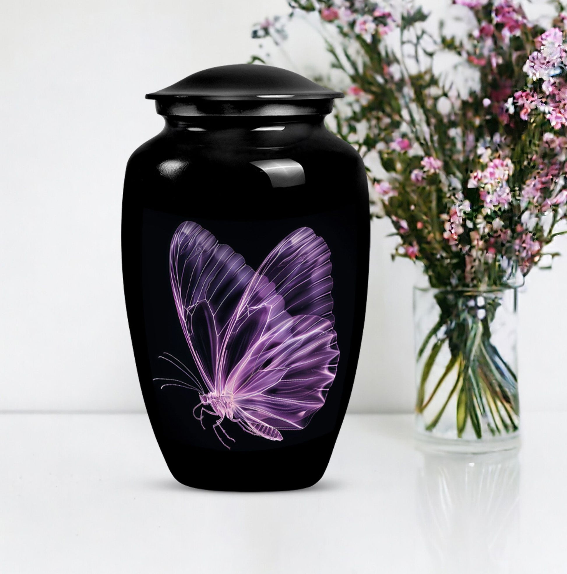 purple butterfly Aluminium cremation urn 
