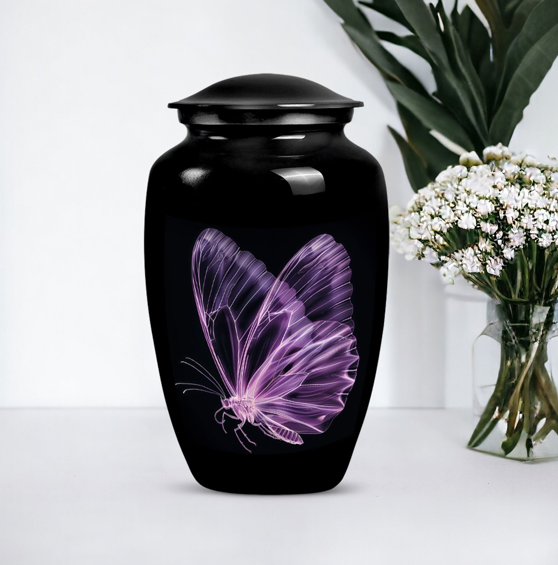 purple butterfly Aluminium cremation urn 
