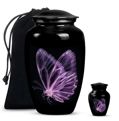 purple butterfly Aluminium cremation urn 
