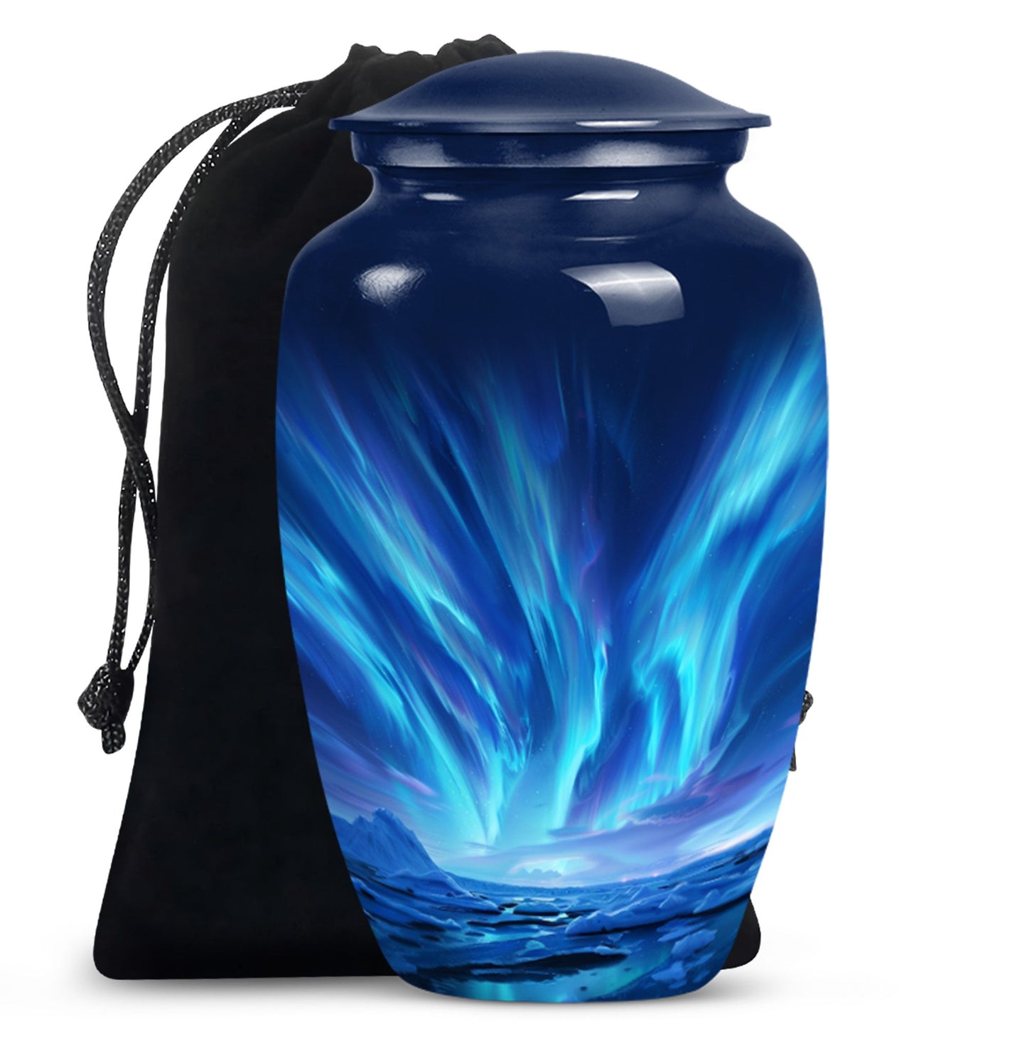 Large Aurora Borealis funeral urn with butterfly design,