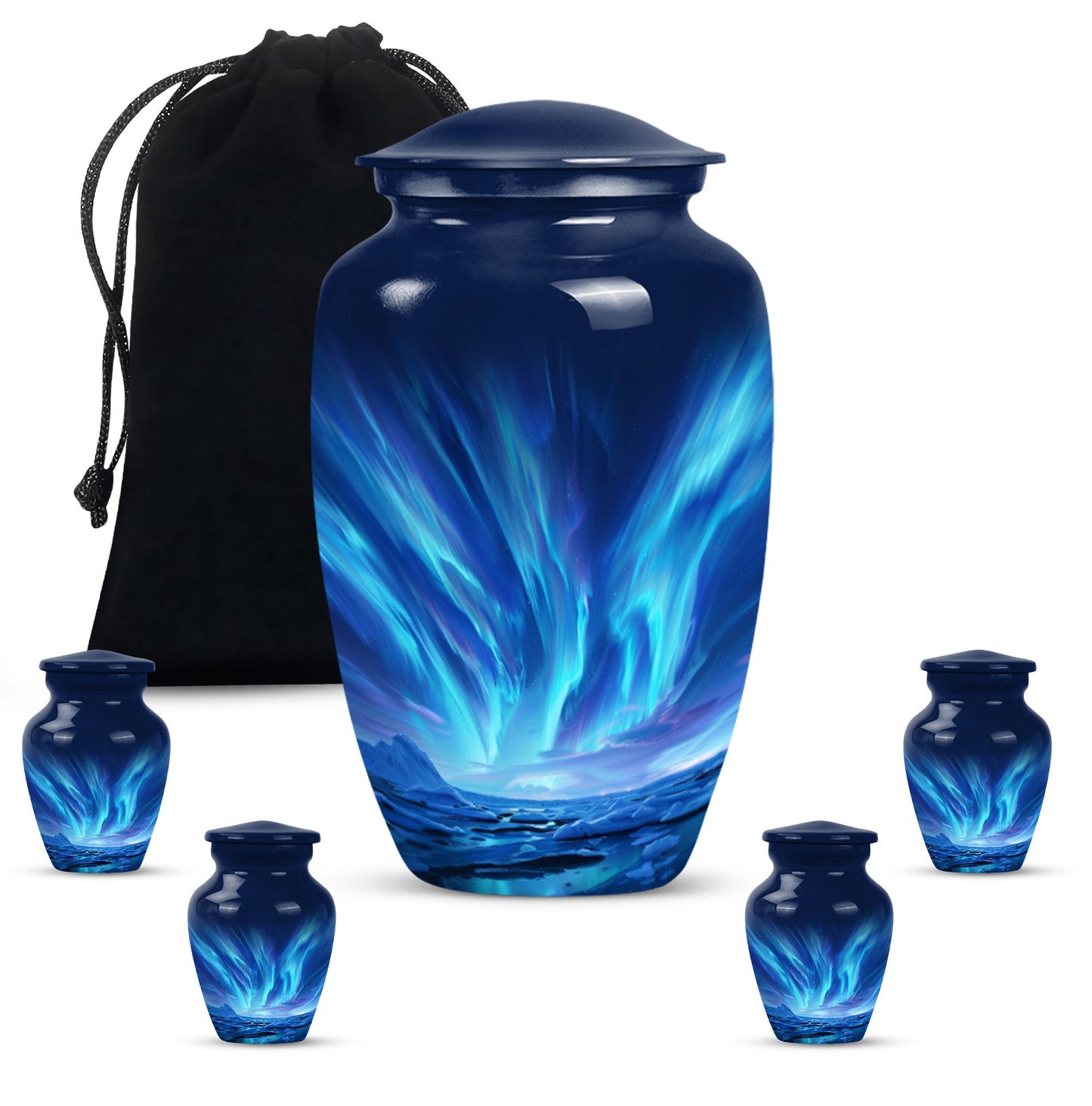 Large Aurora Borealis funeral urn with butterfly design,