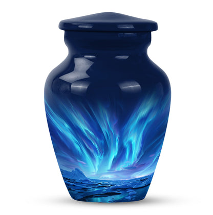 Large Aurora Borealis funeral urn with butterfly design,