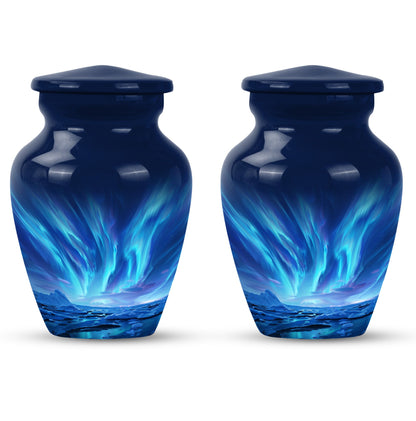 Large Aurora Borealis funeral urn with butterfly design,