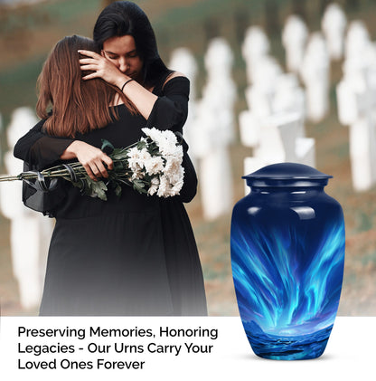 Large Aurora Borealis funeral urn with butterfly design,