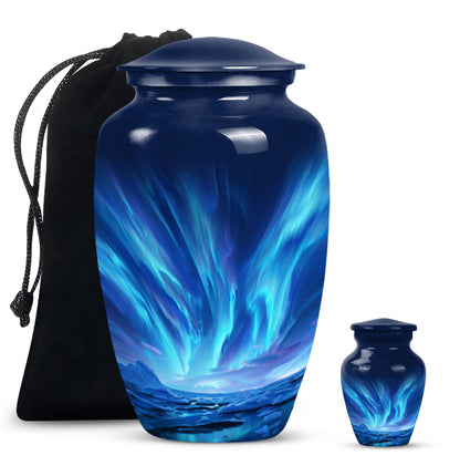 Large Aurora Borealis funeral urn with butterfly design,