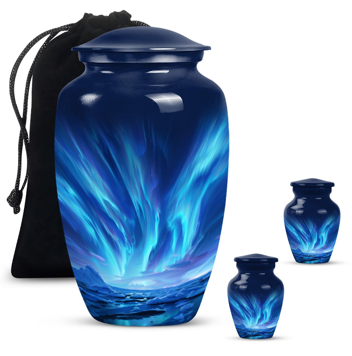 Large Aurora Borealis funeral urn with butterfly design,