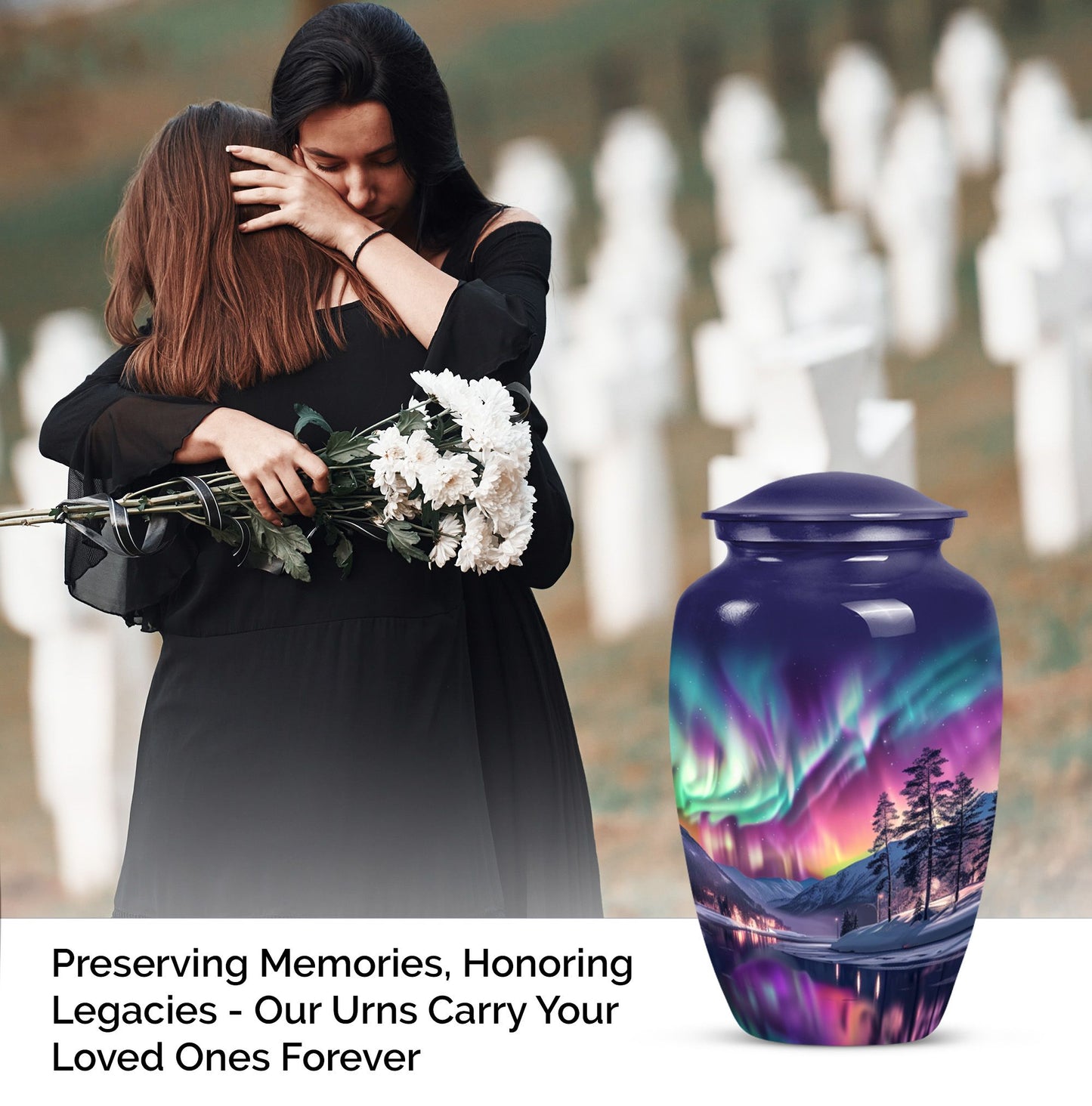 AURORA Northern Lights memorial urn for adult ashes