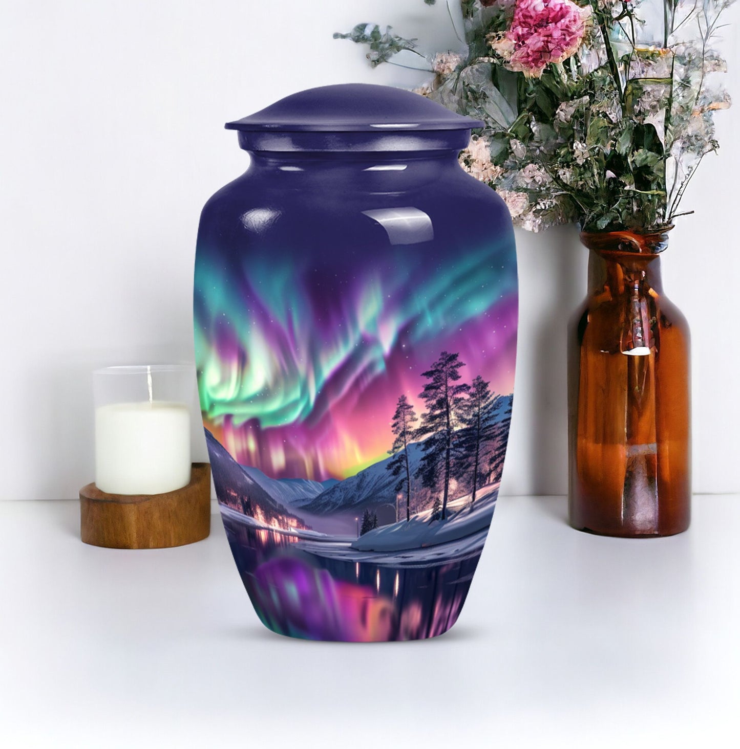 AURORA Northern Lights memorial urn for adult ashes