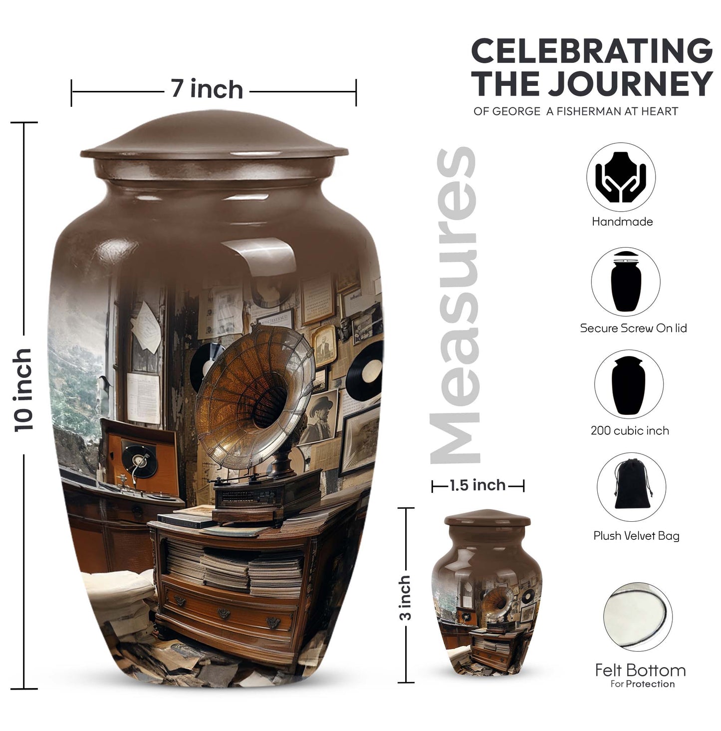  Gramophone Urn, burial ash urn for adults