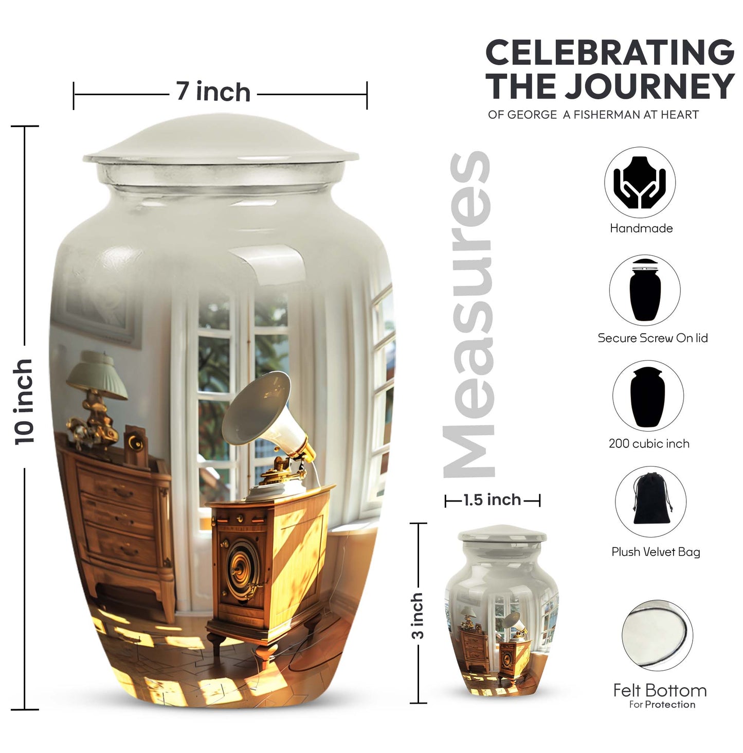 Gramophone themed, Keepsake urn For Ashes