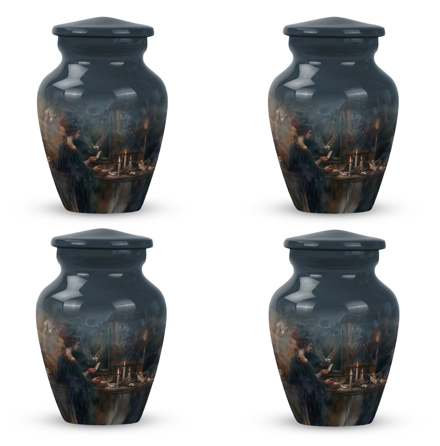 10-inch aluminum Tarot Urn, classic design cremation urn for burial, comes with velvet pouch