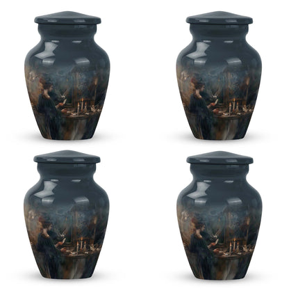 10-inch aluminum Tarot Urn, classic design cremation urn for burial, comes with velvet pouch