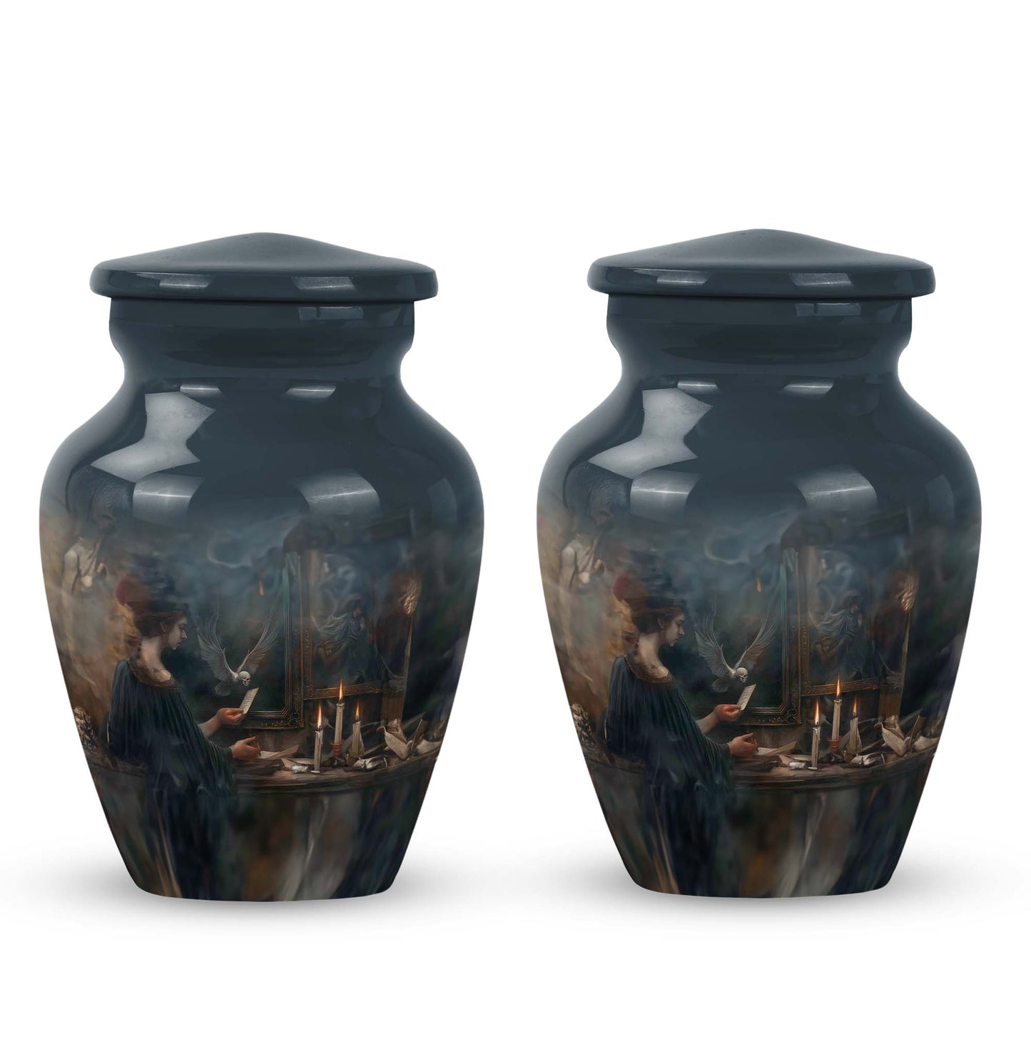 10-inch aluminum Tarot Urn, classic design cremation urn for burial, comes with velvet pouch