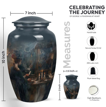 10-inch aluminum Tarot Urn, classic design cremation urn for burial, comes with velvet pouch