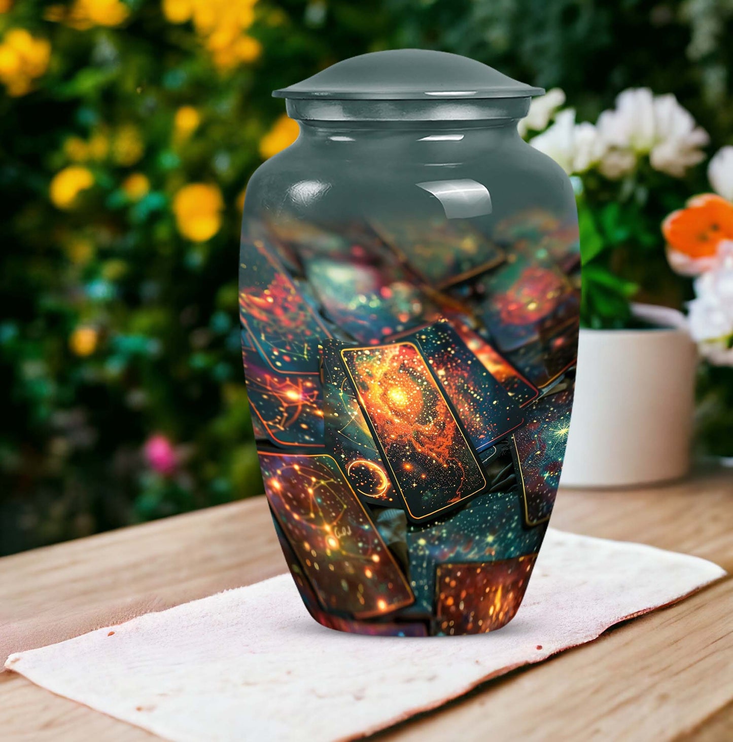 Tarot urn for adult human ashes
