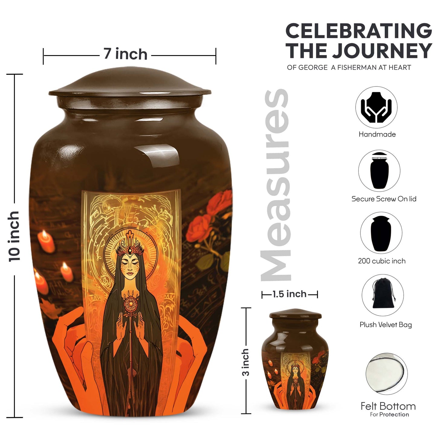 10-inch Tarot Urn, aluminium memorial forever urn.