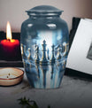 classic chess-themed aluminium cremation urn.