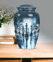 classic chess-themed aluminium cremation urn.