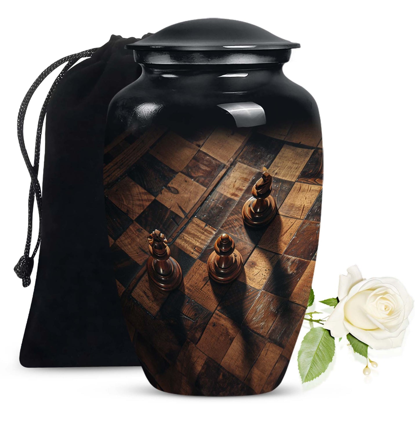 10 inch classic aluminium Chess Urn, a memorial cremation 