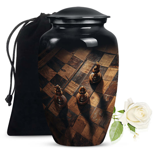 10 inch classic aluminium Chess Urn, a memorial cremation 