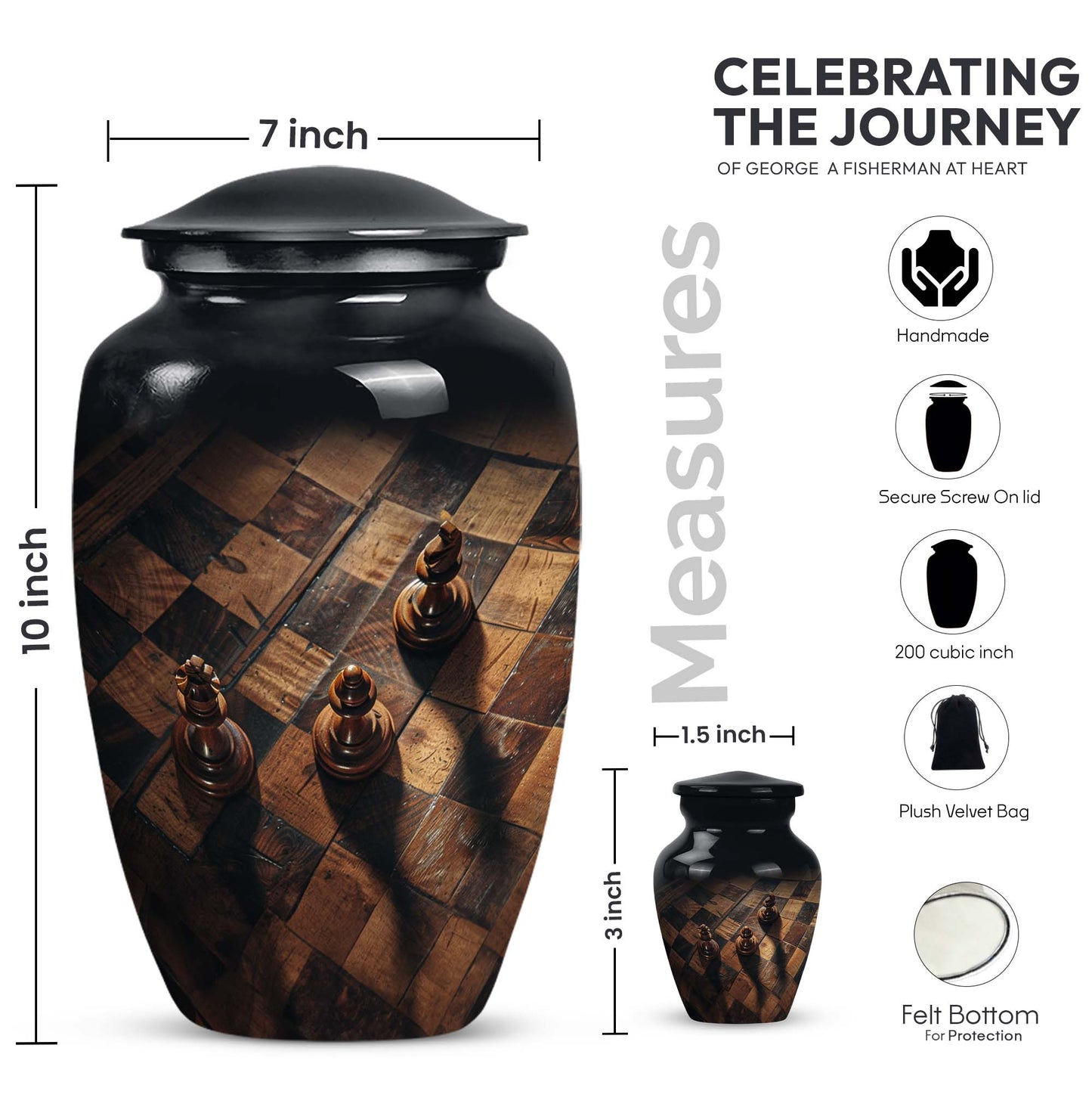 10 inch classic aluminium Chess Urn, a memorial cremation 