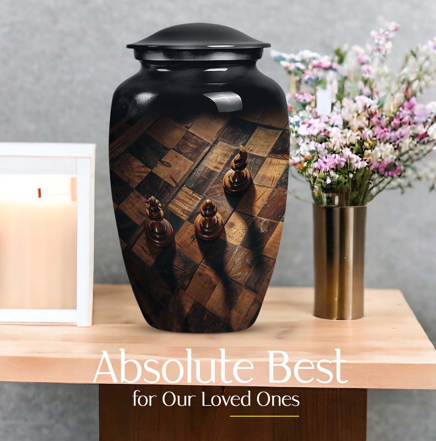 10 inch classic aluminium Chess Urn, a memorial cremation 