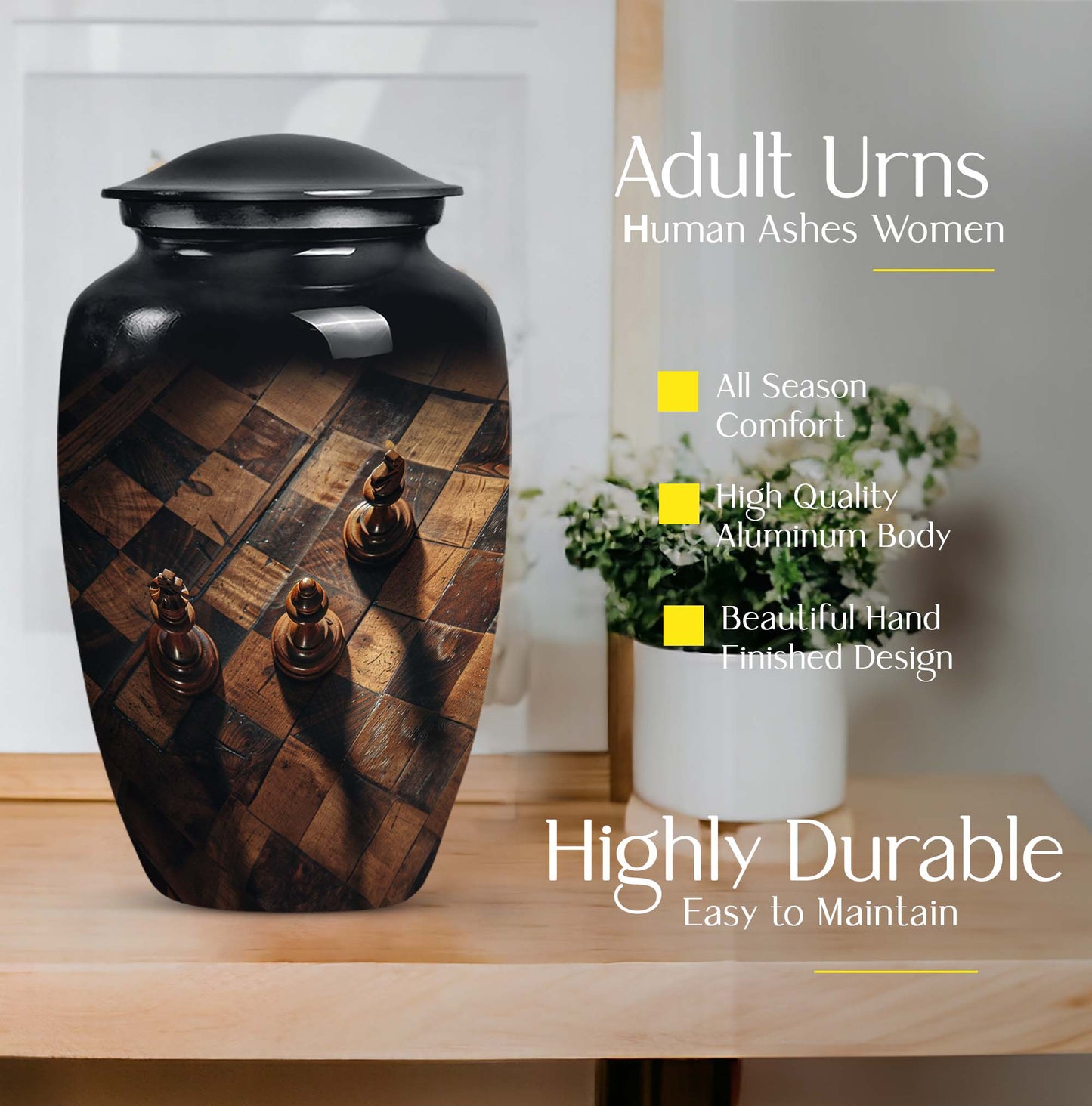 10 inch classic aluminium Chess Urn, a memorial cremation 