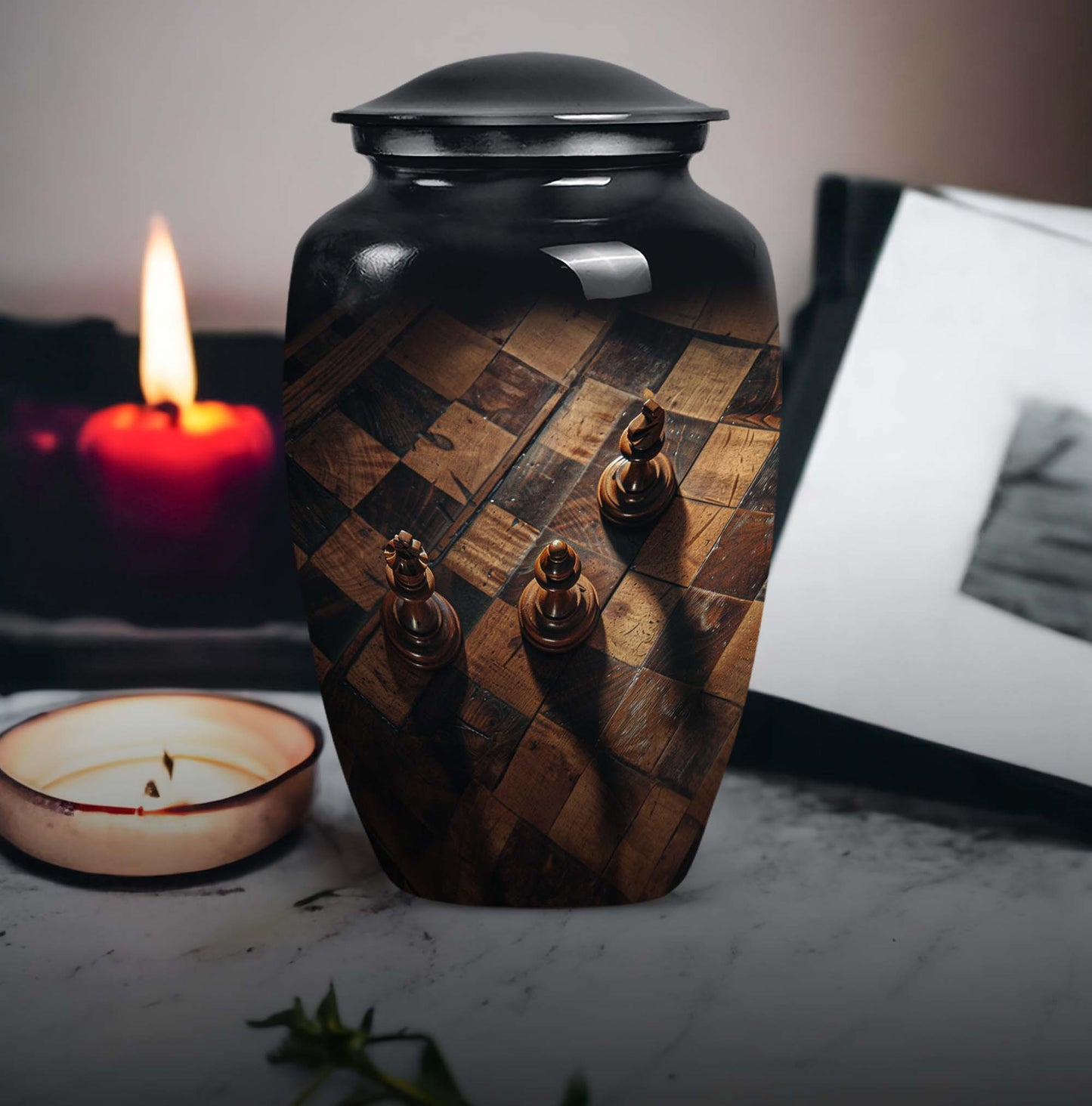 10 inch classic aluminium Chess Urn, a memorial cremation 
