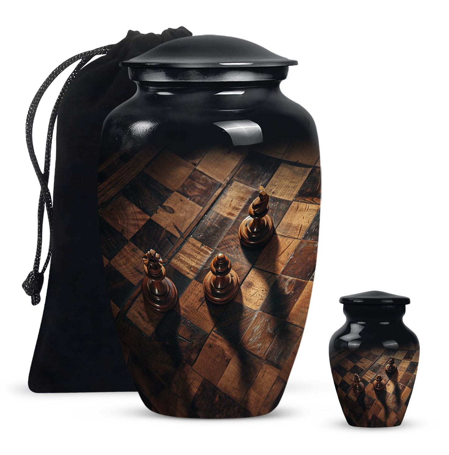 10 inch classic aluminium Chess Urn, a memorial cremation 