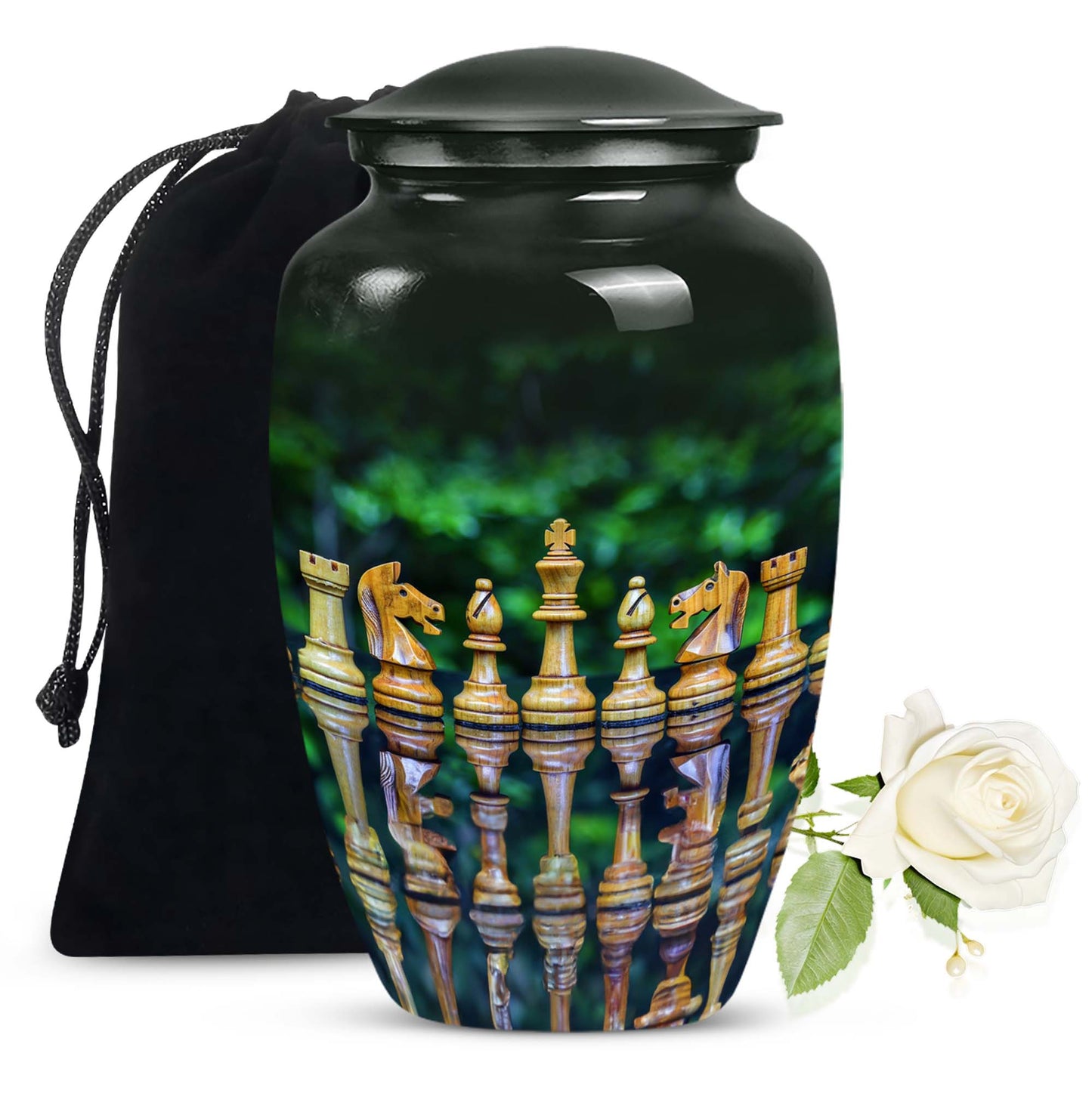 Classic chess-themed 10-inch funeral urn
