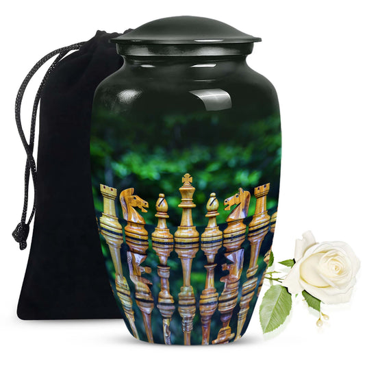 Classic chess-themed 10-inch funeral urn