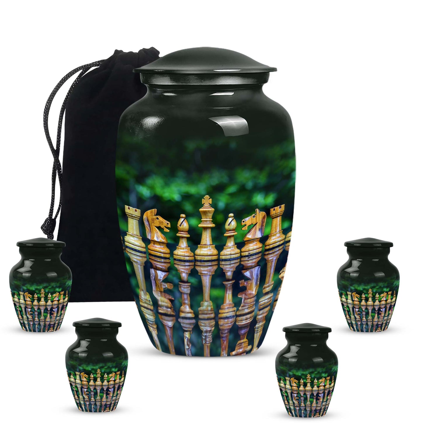 Classic chess-themed 10-inch funeral urn