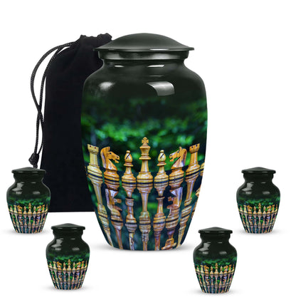 Classic chess-themed 10-inch funeral urn