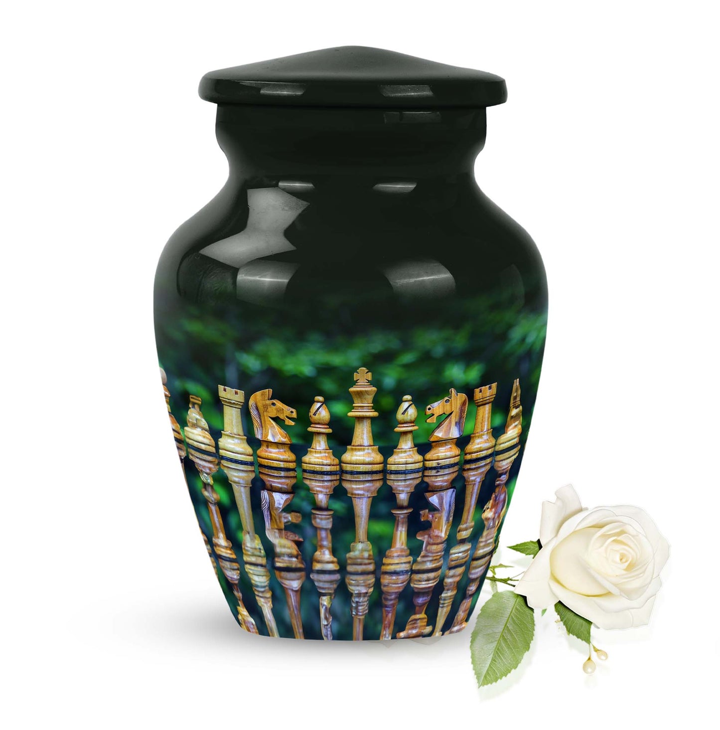 Classic chess-themed 10-inch funeral urn
