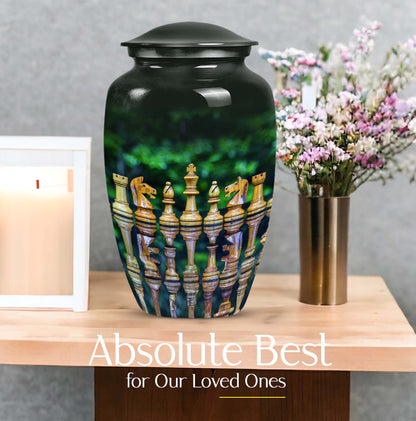 Classic chess-themed 10-inch funeral urn