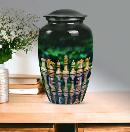 Classic chess-themed 10-inch funeral urn