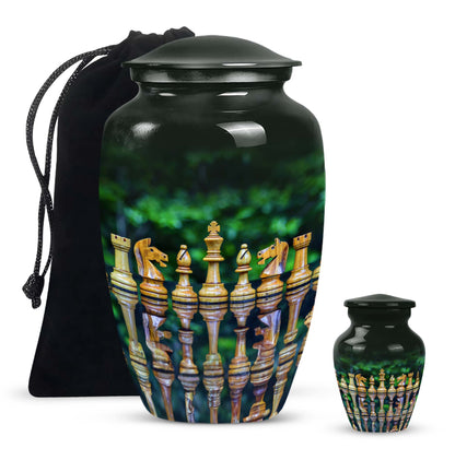Classic chess-themed 10-inch funeral urn
