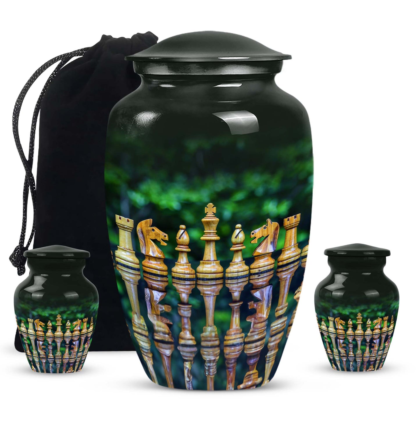 Classic chess-themed 10-inch funeral urn