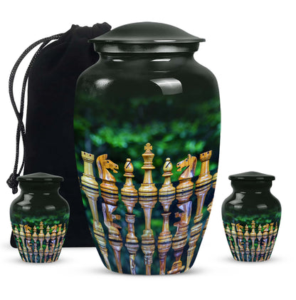 Classic chess-themed 10-inch funeral urn