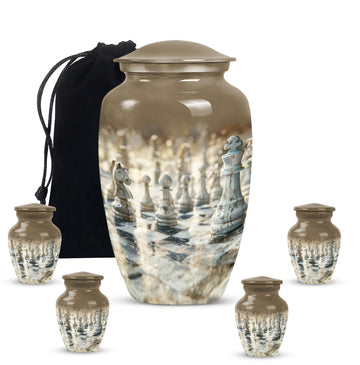 10 inch large Urn with 4 Keepsake 3 Inch Urns