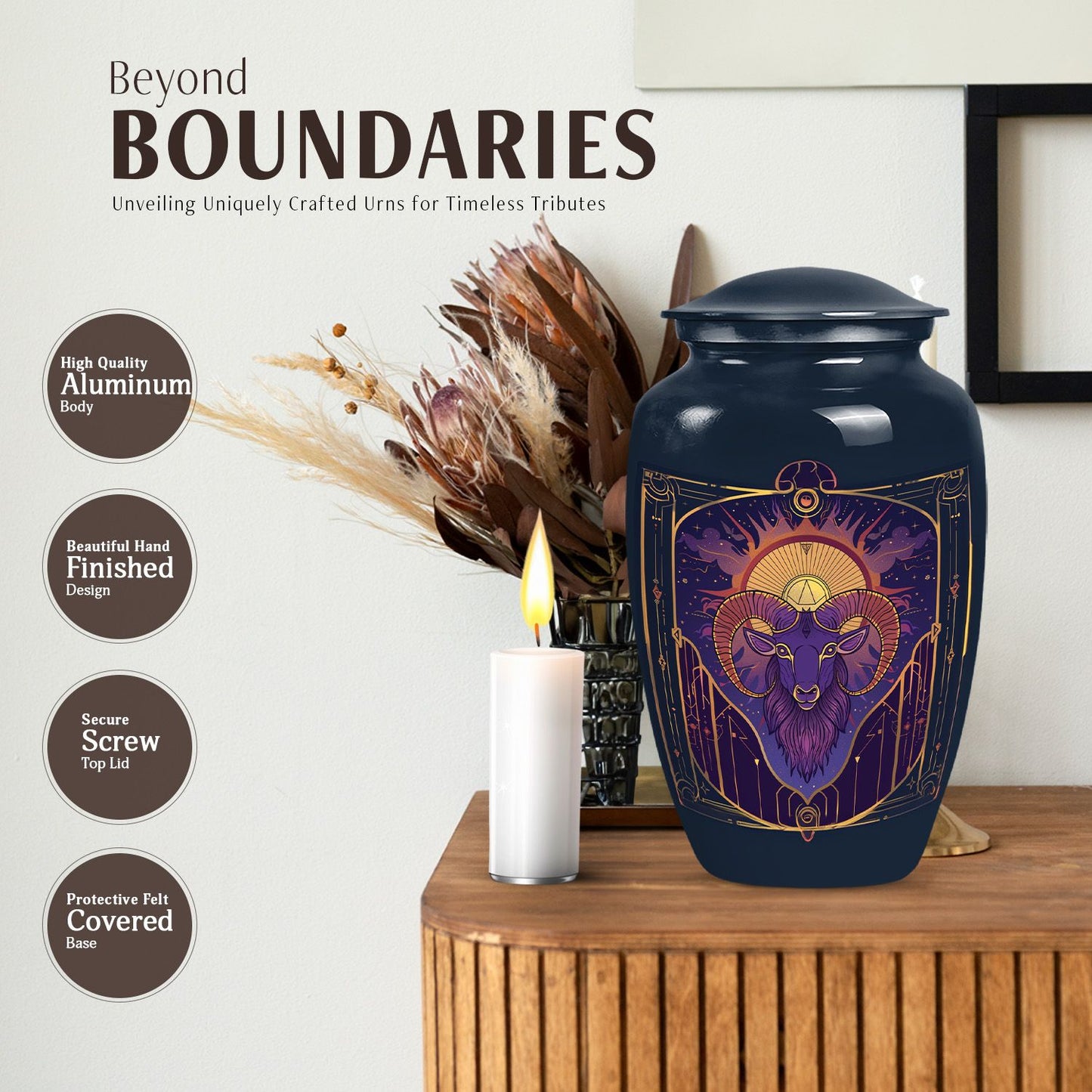 Handcrafted zodiac 10-inch urn for ashes with classic design
