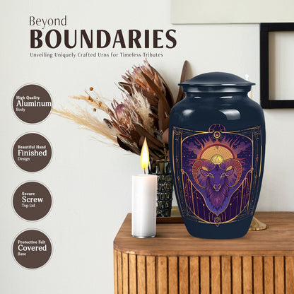 Handcrafted zodiac 10-inch urn for ashes with classic design