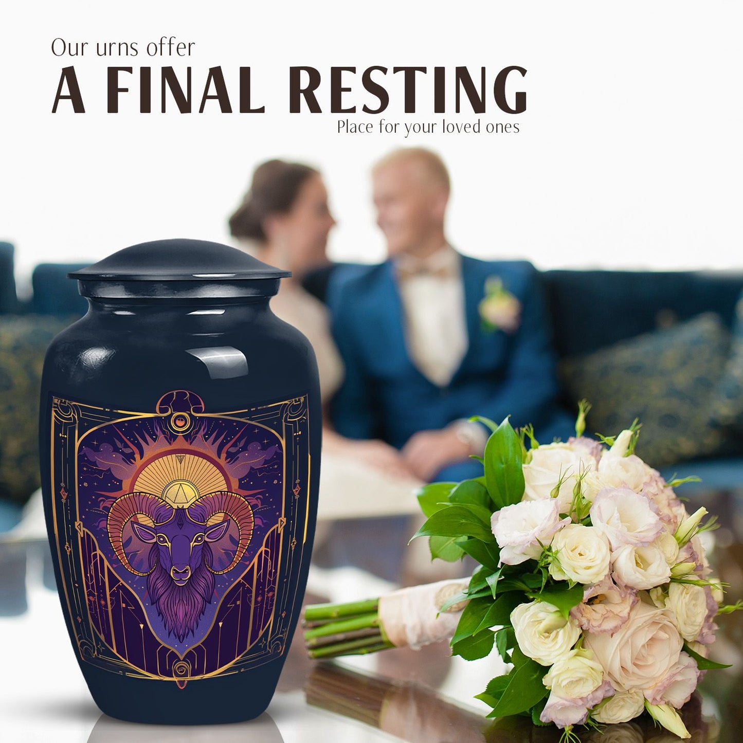 Handcrafted zodiac 10-inch urn for ashes with classic design