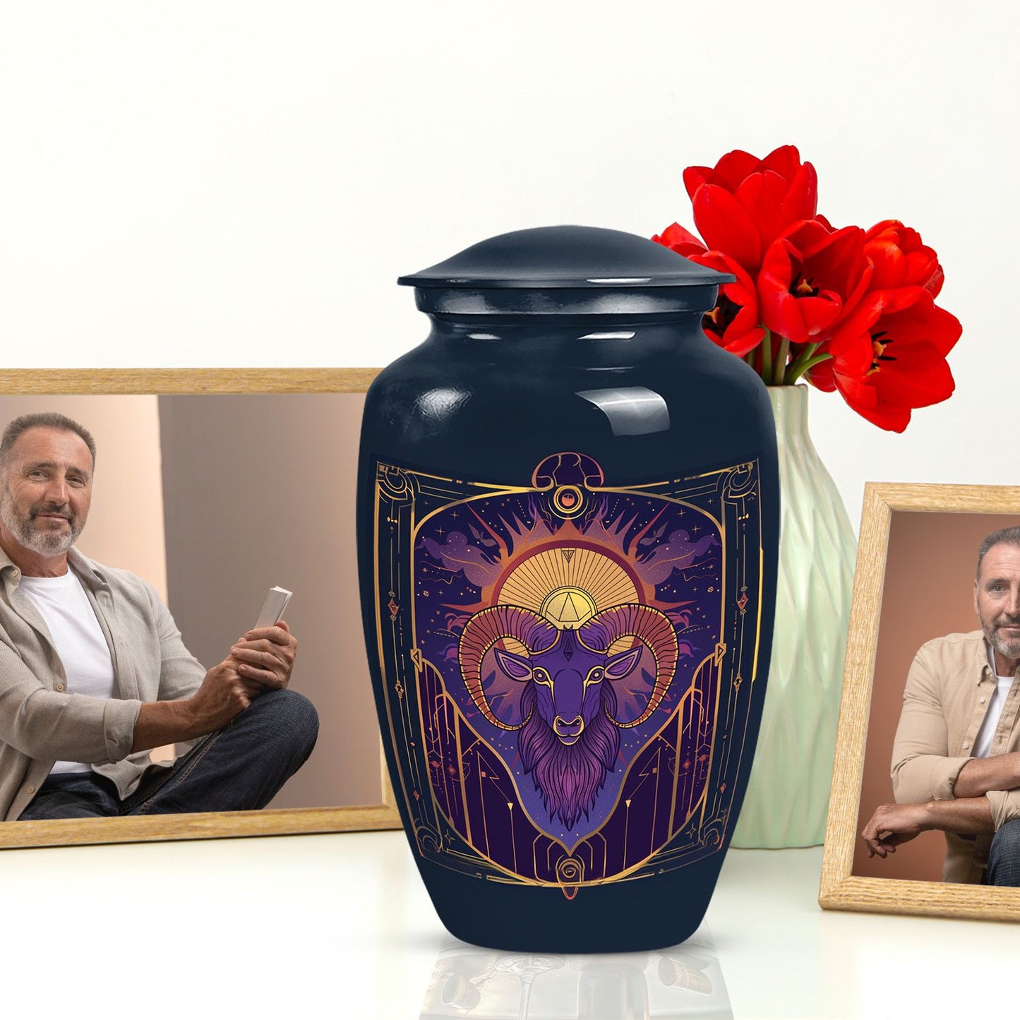 Handcrafted zodiac 10-inch urn for ashes with classic design