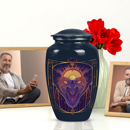 Handcrafted zodiac 10-inch urn for ashes with classic design