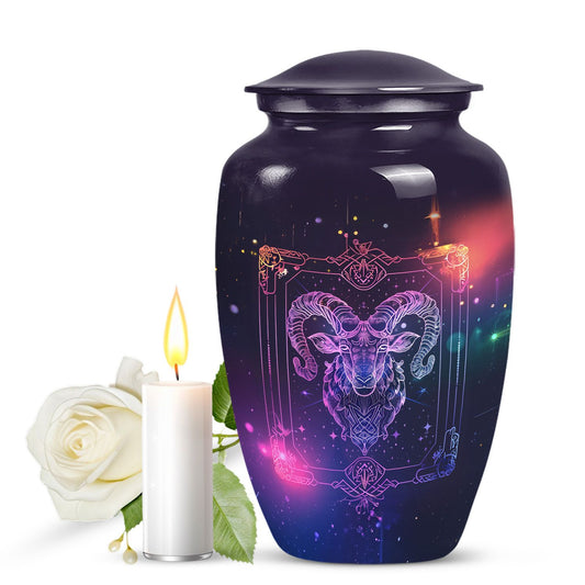 10-inch classic zodiac urn in an abstract design for cremation ashes, customizable with engraved names